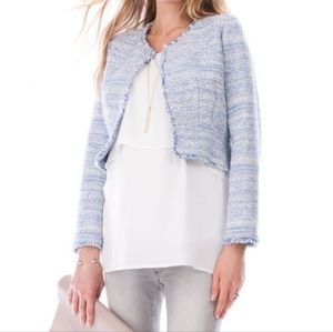 Sky Blue Bouclé Cropped Maternity Jacket size US 12